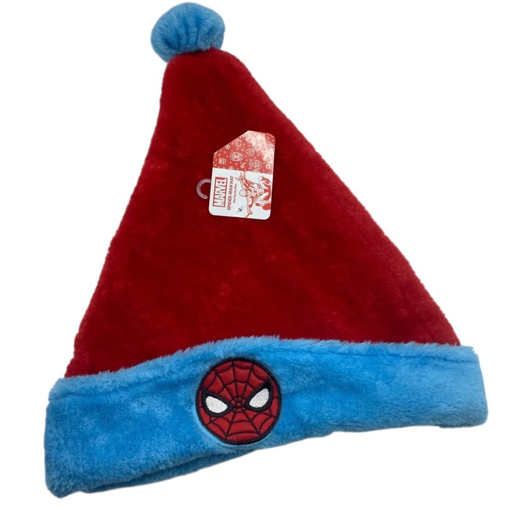 Marvel Spider-Man Fuzzy Santa Hat  One Size  Red & Blue‎